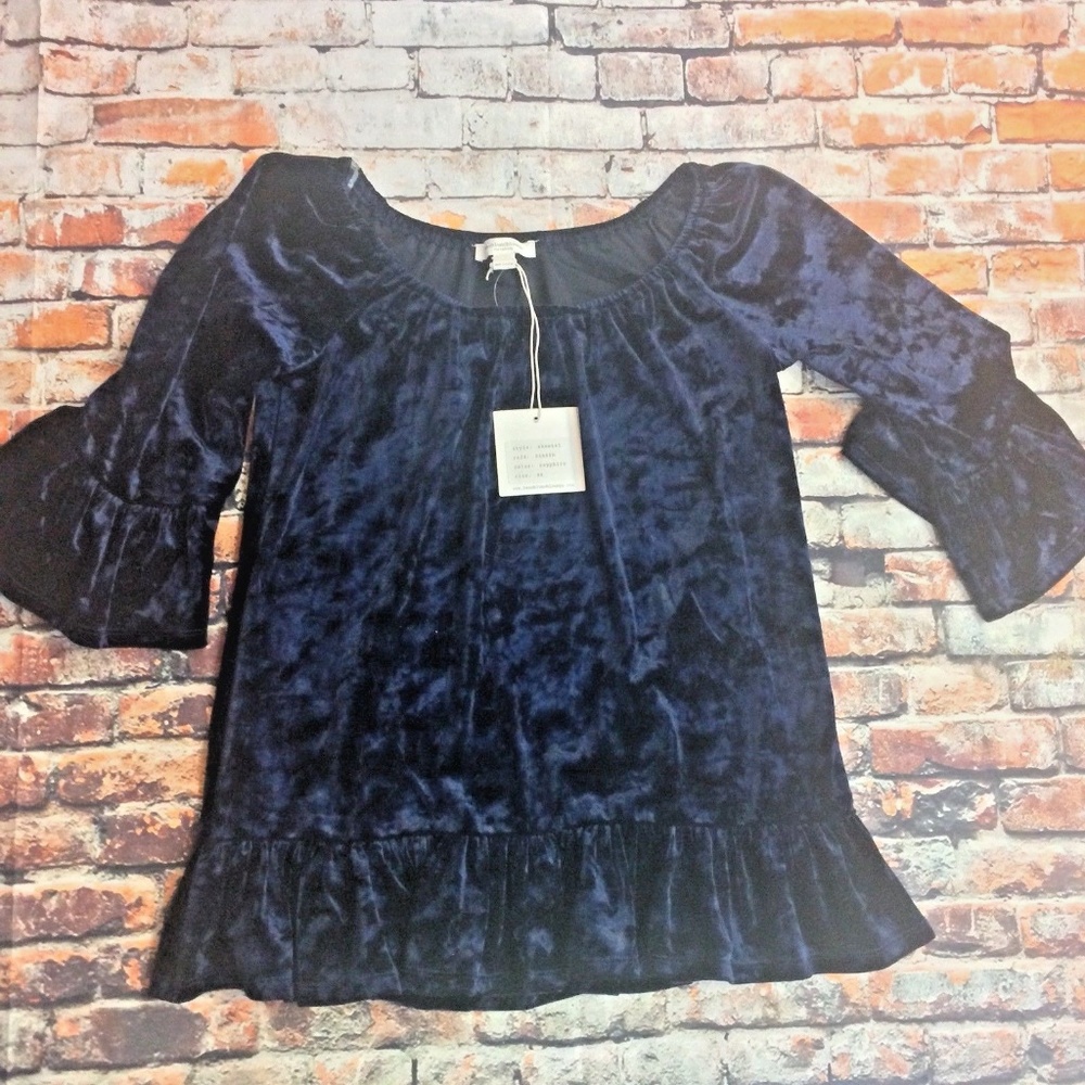 Beach Lunch Lounge  Sz XS blue Velvety Boho top